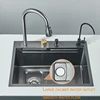 304 5 Water Discharge Modes Stainless Steel Waterfall Kitchen Sink Large Single Slot Integrated Digital Display Faucet Set 3
