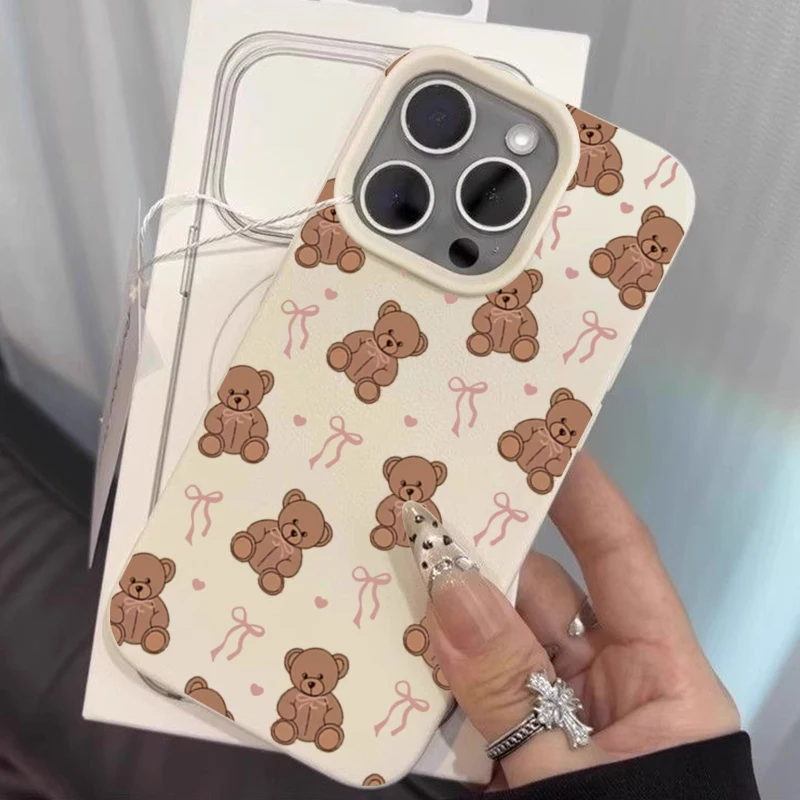 Adorable Bow Bear Pattern Soft Phone Case - Enhanced Protection Cover