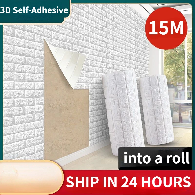 1500cm 3D Self-adhesive Rolling Continuous Wallpaper Waterproof Brick Wall Stickers Living Room Bedroom Home Decoration customized 1inch gold foil logo paper stickers matte waterproof round printing labels rolling vinyl custom package