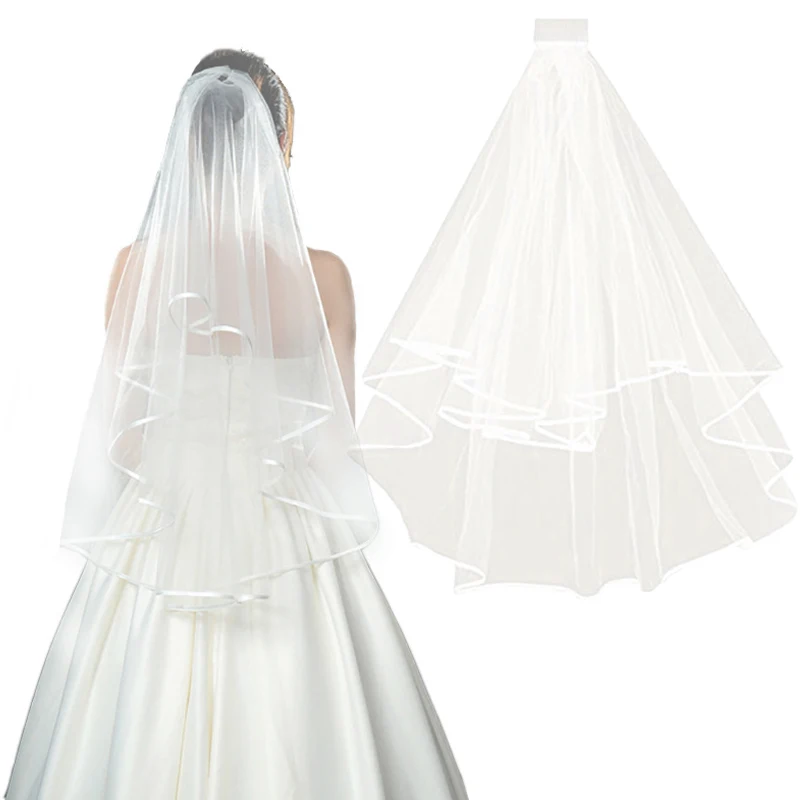 Velo da sposa Velo da sposa 2 livelli Bordo del nastro Fascia per capelli Addio al nubilato Decorazioni regalo per addio al nubilato Accessori per capelli - immagine 2