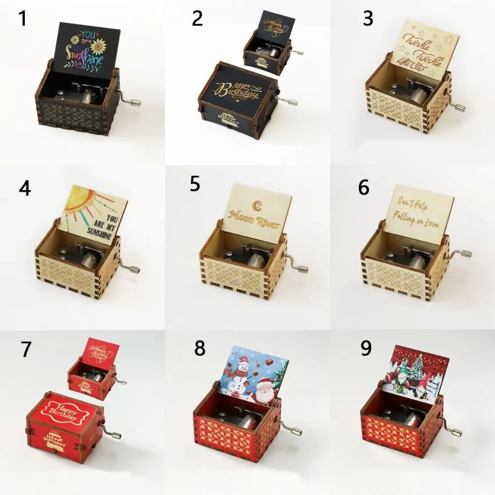 Classical Wooden Music Box Valentine's Day Crafts Hand Crank Carved Musical Box Fashion Gift Home Decoration 6