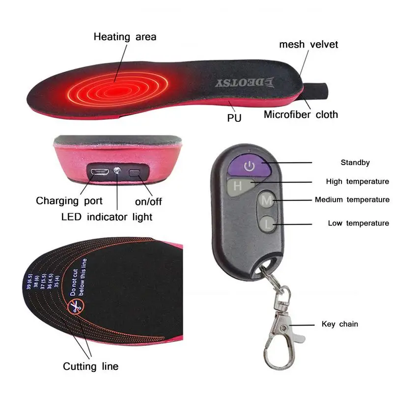 2100Mah Battery Rechargeable Heated Shoes Insoles Wireless Remote Controlled Adjustable Temp Foot Warmer For Men Women Skiing