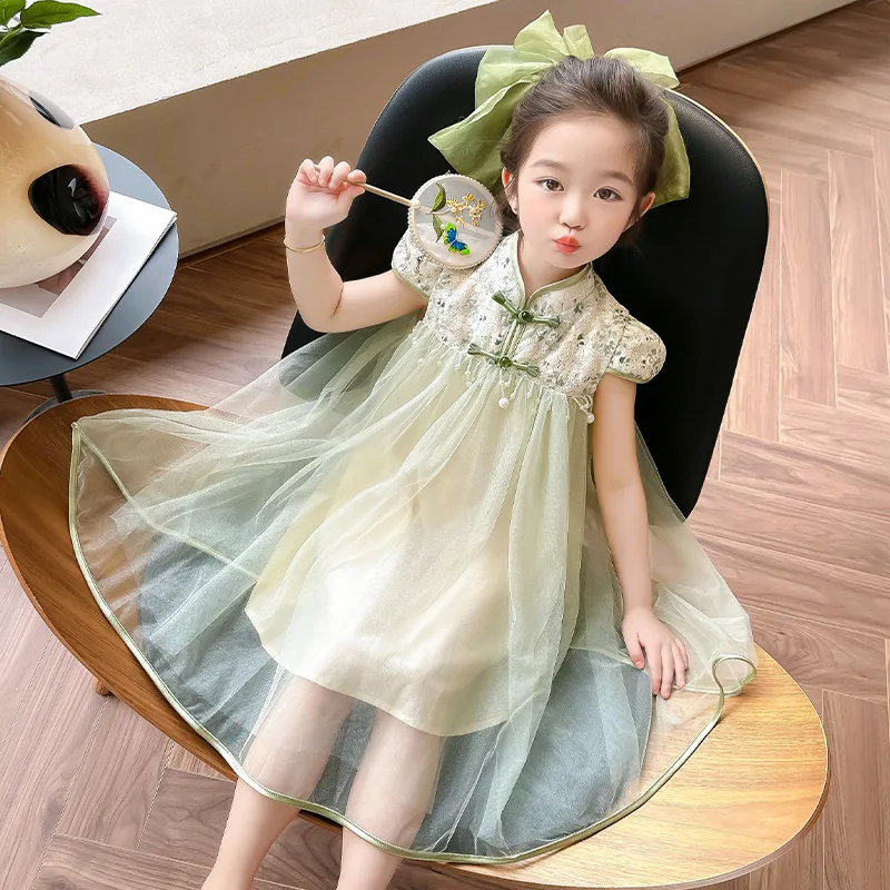 

2024 летнее национальное платье для маленьких девочек с бантом на спине, платье с коротким рукавом из тюля для маленьких девочек, детское платье с принтом и кисточками для девочек