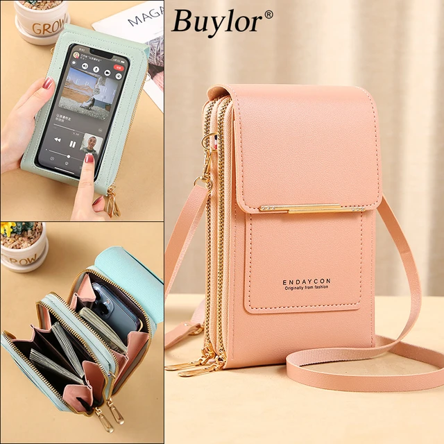 Stylish Leather Wrist Strap Crossbody Phone Case Card Holder - Temu