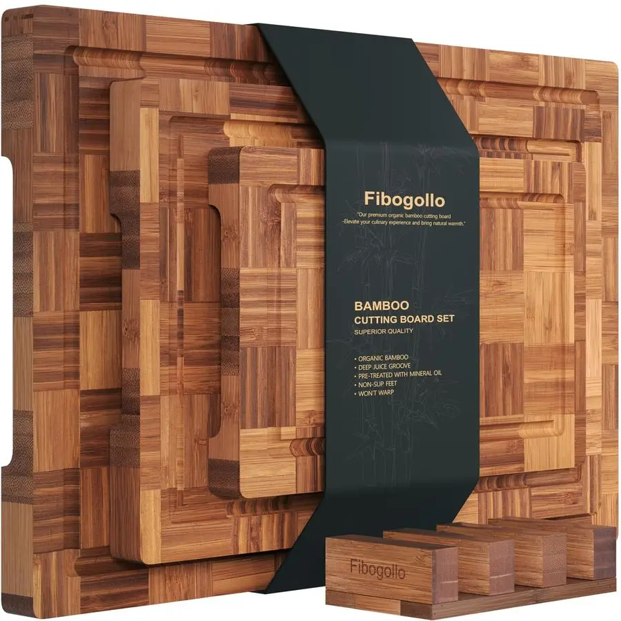 End Grain Bamboo Cutting Board Set - large board