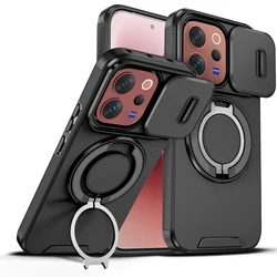 Vivo V70 Enhanced Armor Case with Slide Camera Lens Protector and Magnetic Ring Holder for Vivo V70 Elite (LK Black)
