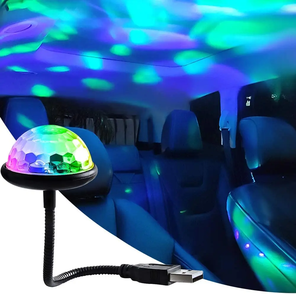 

LED Car Colorful Ball Light USB RGB Atmosphere Roof Projector Car DJ Birthday Party Bedroom Decoration Voice Control Strobe Lamp