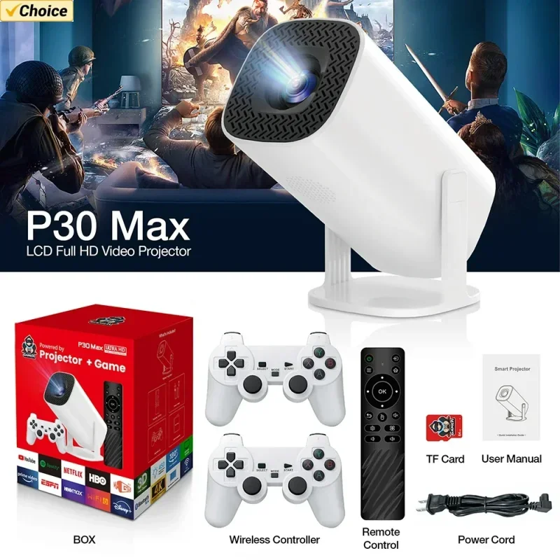 Android 11 Gaming Projector P30MAX 64GB TF Card Wireless Gaming Controller 1