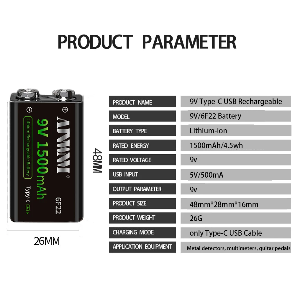 Bateria Li-ion Recarregável para Helicóptero rc Tipo-c Usb Volt 1500mah 6f22 v Modelo de Brinquedo Microfone - Image 3