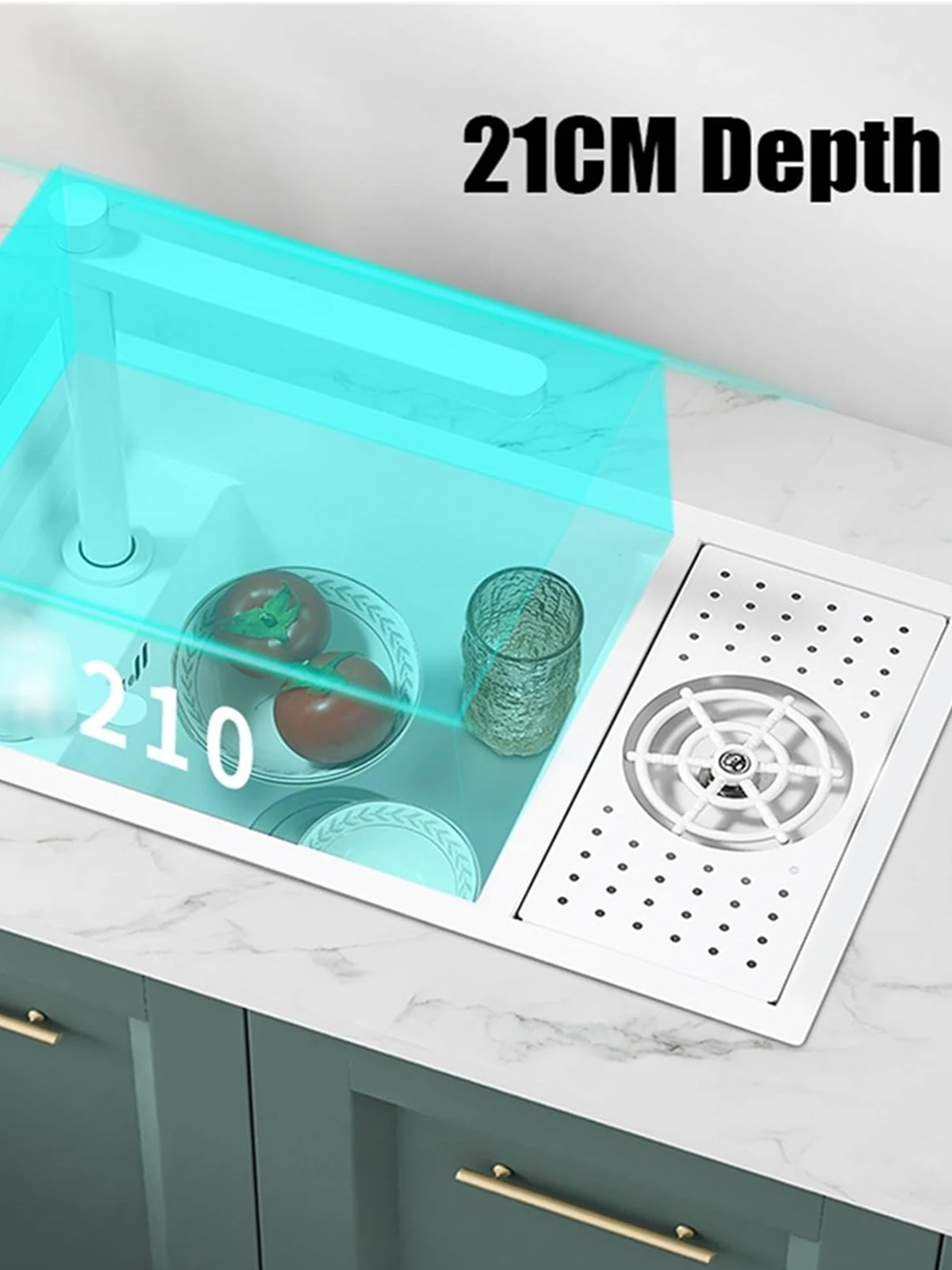 Nano White Hidden Mini Bar/Cafe/RV/balcony Sink with Up and Down Faucet and Glass Rinser Set 23 Inch 5