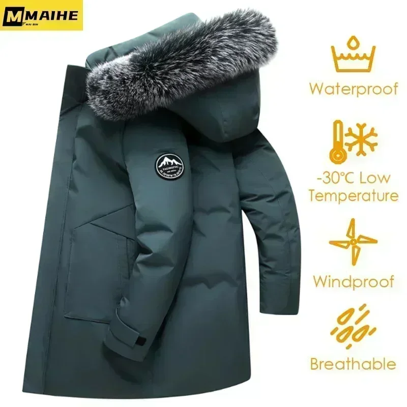 Down Jacket Mens Jacket Winter Long Down Jacket For Men Fur Collar Hooded Duck Down Coat