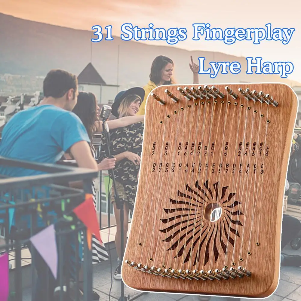 

31 Strings Fingerplay Lyre Harp Chromatic Solid Wood Harp Musical Instruments With Accessories Gifts For Beginner Professio D0R7