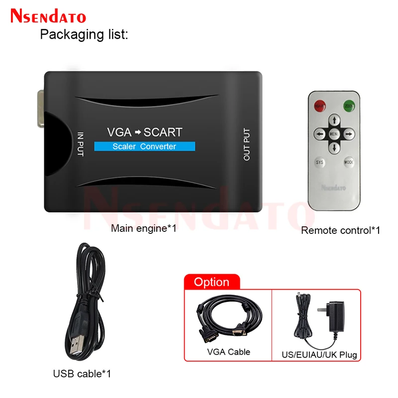 1080P VGA To Scart AV Signal Converter Adapter with Remote Control Supports NTSC PAL For STB HDTV DVD TV