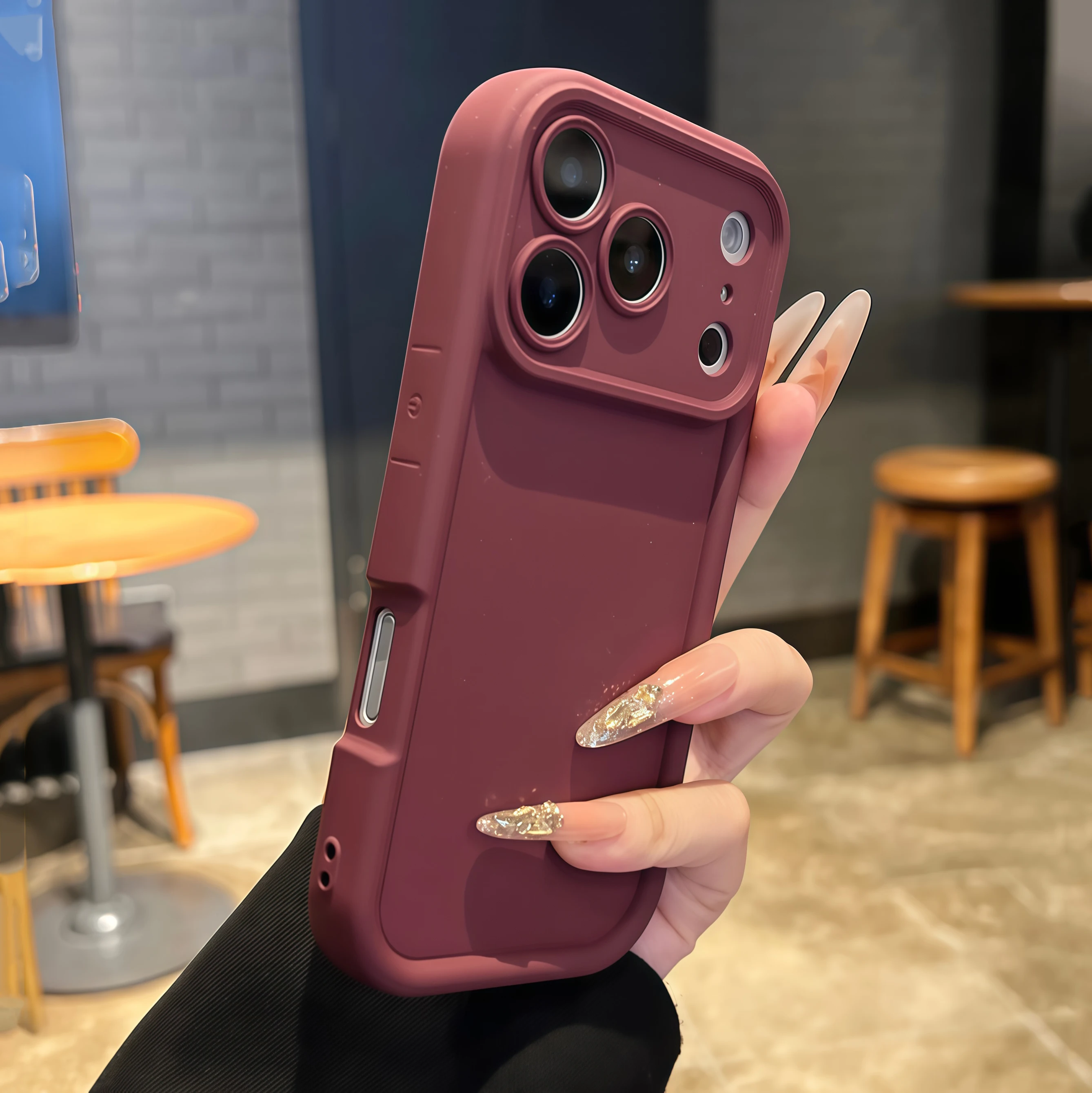 เคสกันกระแทกหนาสำหรับ iPhone 17 16 15 14 13 12 11 Pro Max สีเรียบ
