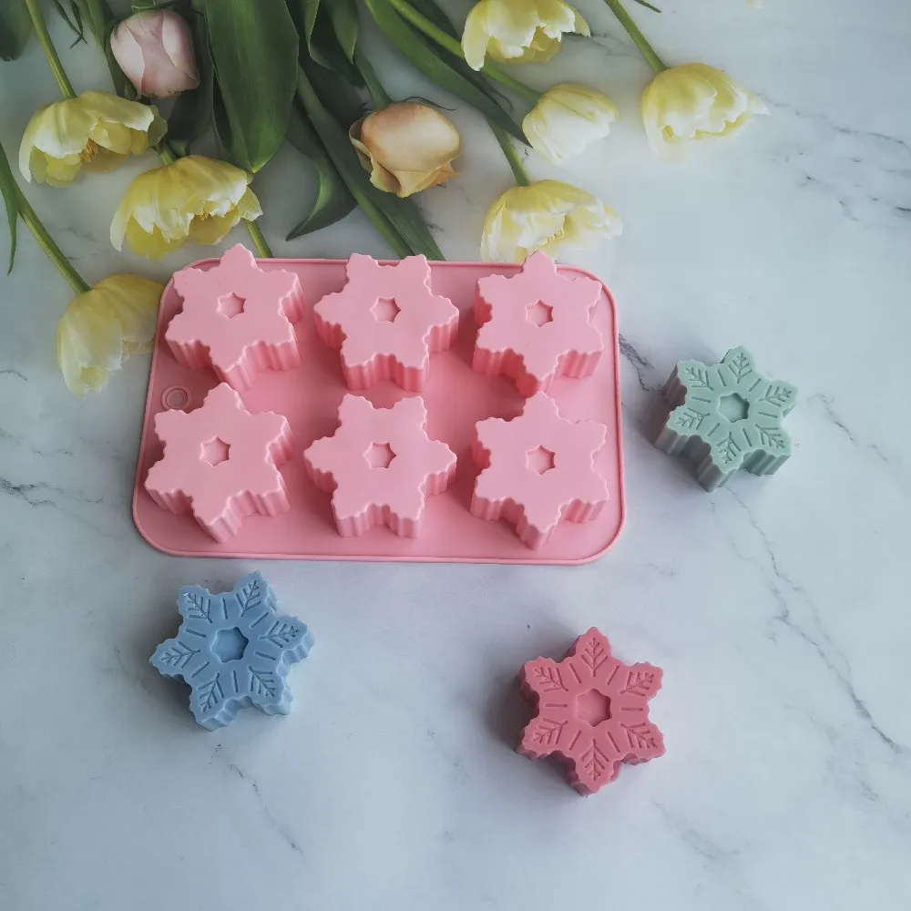 

6 Different Styles Snowflake Silicone Soap Mold Handmade Snowflake Candle Making Diy Chocolate Cake Decoration Baking Tools