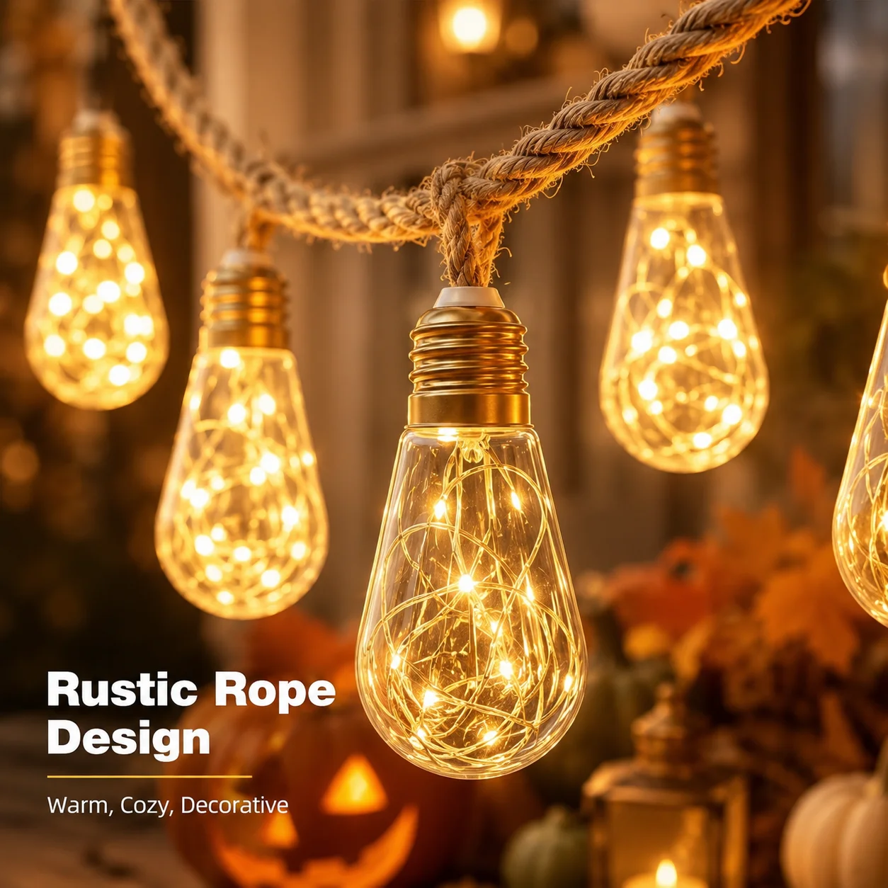 Solar Hemp Rope Edison String Lights 3