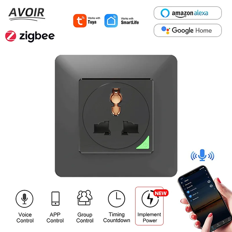 Avoir Tuya Wifi Tomada Universal 16a Zigbee Vida Inteligente Tomadas Elétricas de Controle Voz Trabalho com Alexa Google Casa Tomada Inteligente Wifi Tomadas Inteligente Wifi Casa Inteligente Tomada Wifi
