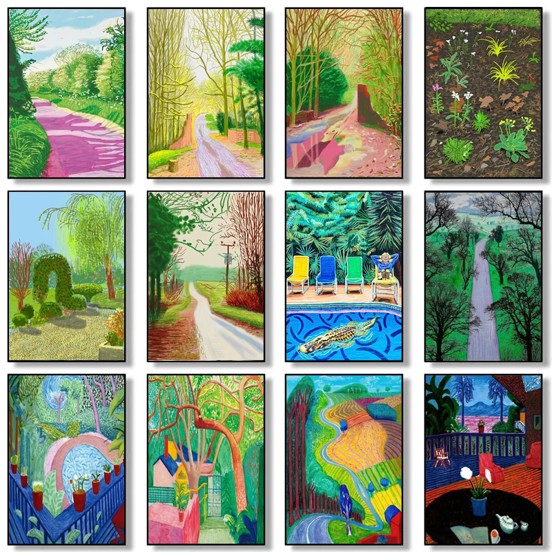 David Hockney The Arrival Of Spring Poster Pittura Astratta Natura Paesaggio Stampe Su Tela Immagini Di Arte Della Parete Room Home Decor