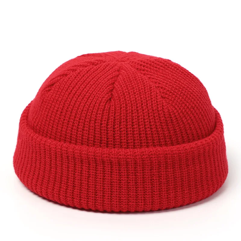Knitted Hats for Women Skullcap Men Beanie Hat Winter Retro Brimless Baggy Melon Cap Cuff Docker Fisherman Beanies Hats For Men - 4