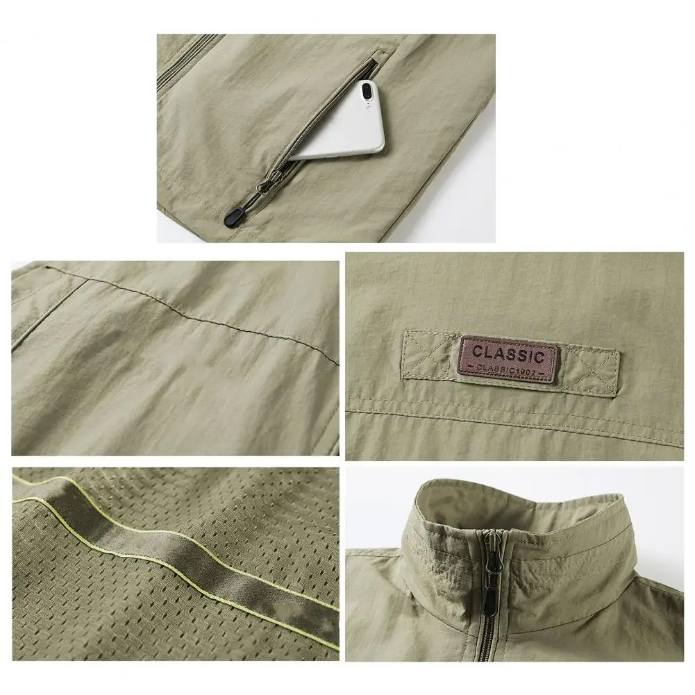 Description Picture 5 of itemLapel Sleeveless Vest Coat Multiple Pockets Zipper Placket Waterproof Men Cargo Mountaineering Waistcoat