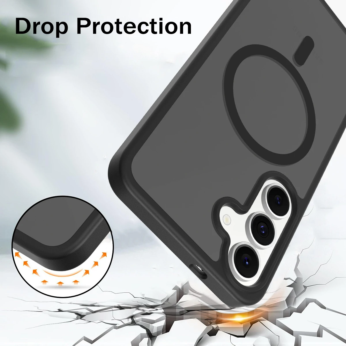 Translucent Magnetic Phone Case with Frosted Shockproof Hard Cover and Soft Frame