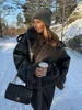 Vintage Patchwork Leather Sheepskin Coat Women Fashion Lapel Lace Up Long Sleeve Thick Warm Jacket Winter New Thick Streetwear 2