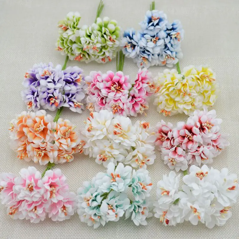 Artificial Plants 6pcs Fake Plants Silk Gradient Stamen Handmade Artificial Flowers Bouquet