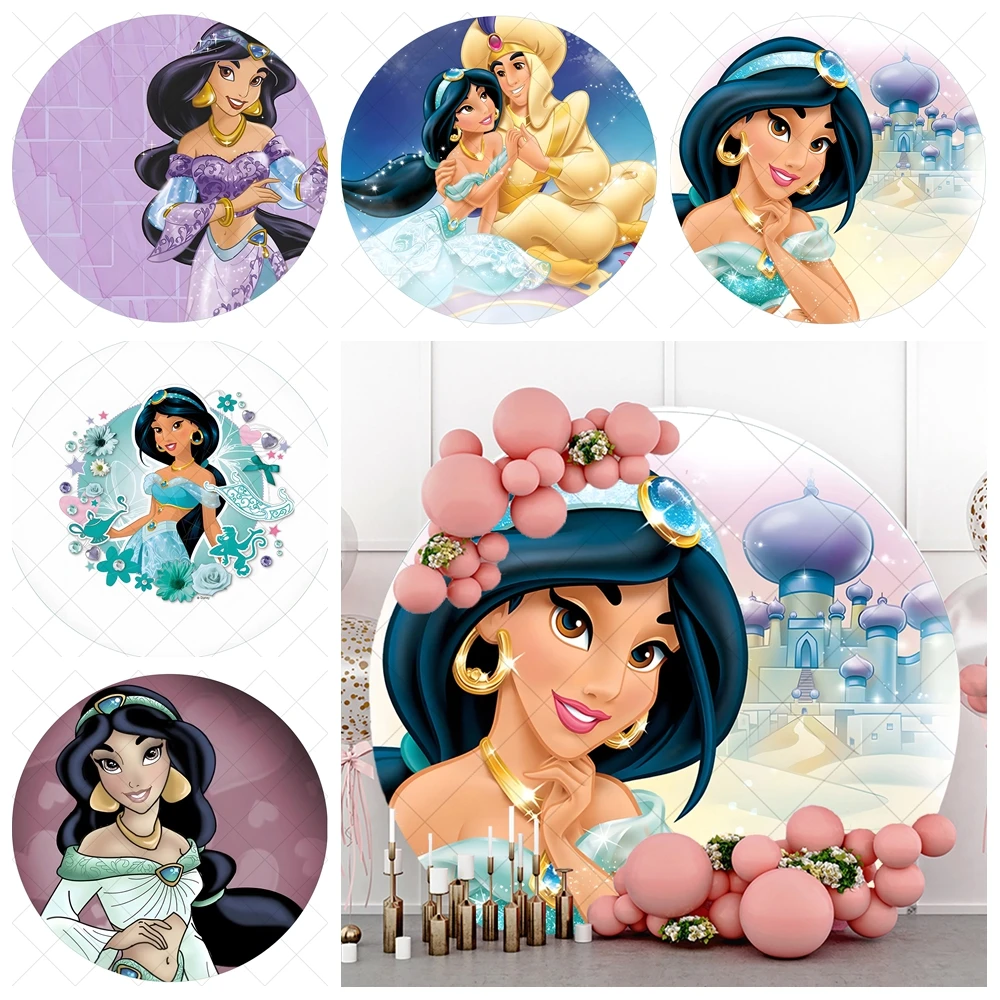 

Aladdin Jasmine Princess Round Background Custom Girls Birthday Party Photo Round Backdrop Baby Shower Photography Props Banner