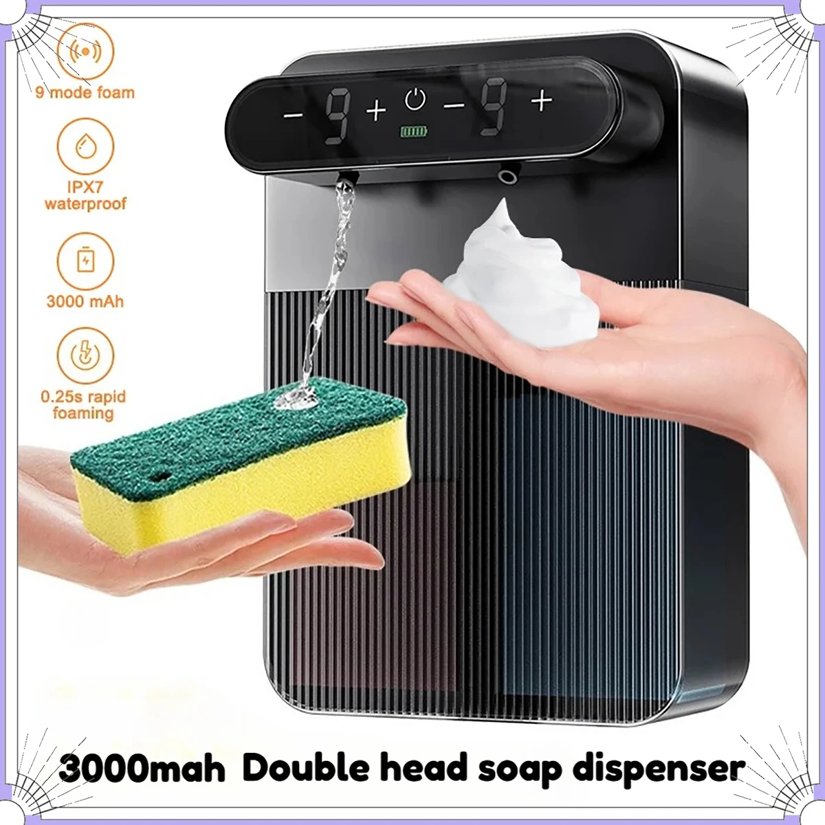 เครื่องจ่ายสบู่อัตโนมัติแบบโฟมและเจลล้างมือในห้องน้ำ 3000mAh ติดผนัง พร้อมหน้าจอแสดงผลอัจฉริยะ เซ็นเซอร์แบบไม่ต้องสัมผัส 1