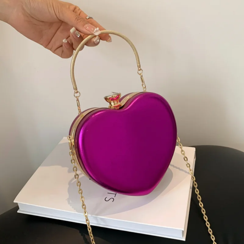 

High Quality Women's Shoulder Bag 2023 Trend Fashion Patent Leather Handbag Chain Sweet Candy Colors Small Cute Heart Bag Ladies