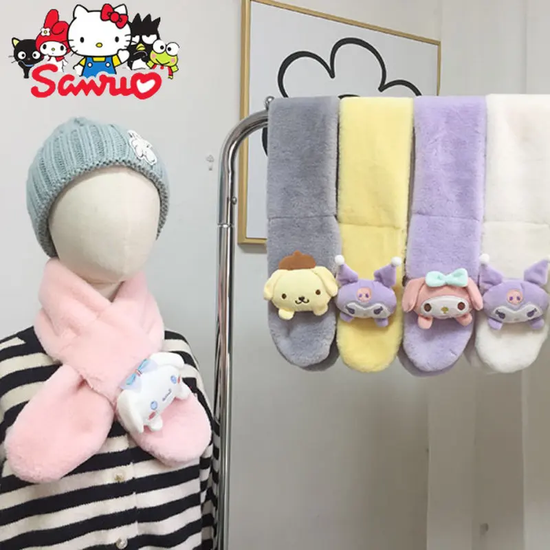 Sanrio Thick Cartoon Baby Neck Children's Plush Scarf Kuromi Melody Cinnamoroll Pochacco Children's Baby Scarf Warm Neck Cover corderona zodiac bullet dotted notebook b6 160gsm thick hard cover journal