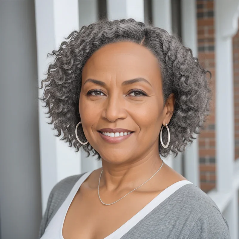 Luvin Bob Wigs 13x4 Frontal Lace Salt And Pepper Short Kinky Curly Wig Human Hair Wigs 250 Density For Black Women
