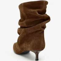 Suede Winter Women High Boots Pointed-Toe Pleated Short Boots Female Brown Retro Elegant Designer Ankle Boots Bottes Femmes - Image 3
