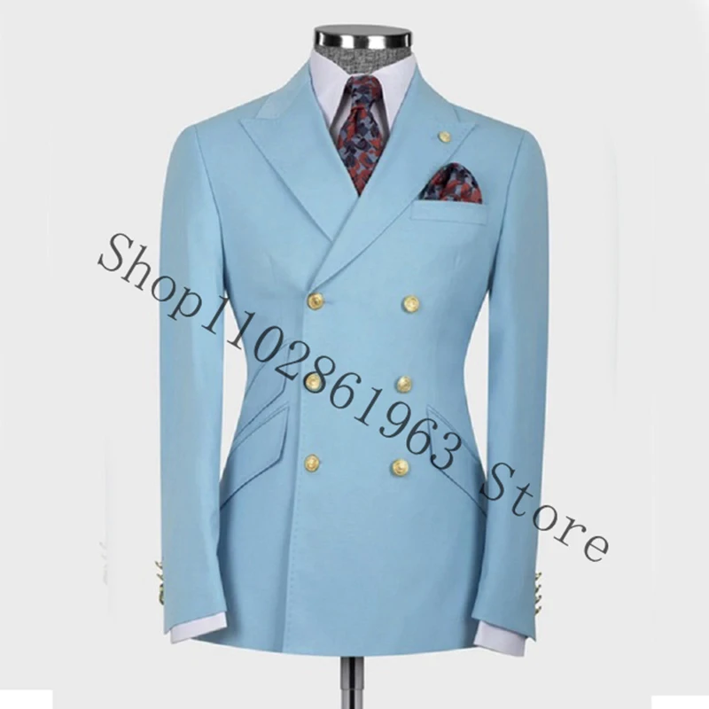 Elegant White Men Wedding Suit Slim Fit Peak Lapel Double Breasted 2 Pieces Male Suit Groomsmen Bridegroom Tuxedo Costume Homme
