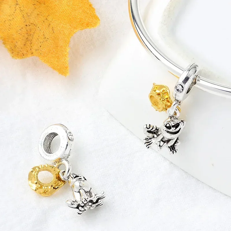 Pandora Disney The Princess and the Frog Tiana Charm for Jewelry Making Anime Frog Prince Pendant DIY Women Bracelet Accessories