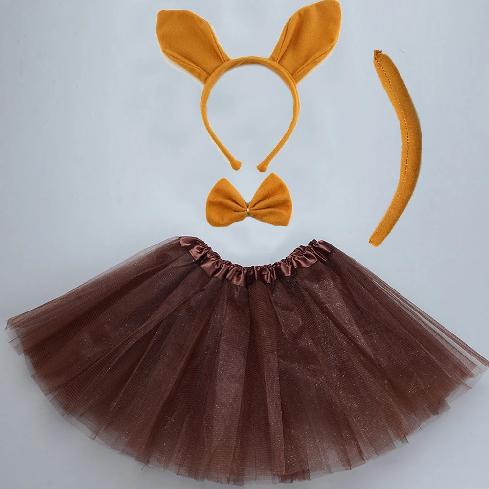 

Kids Boy Girls Children Kangaroo Set Animal Ears Tail Bow Tie Tutu Skirt Fancy Dressed Up Halloween Costume Cosplay