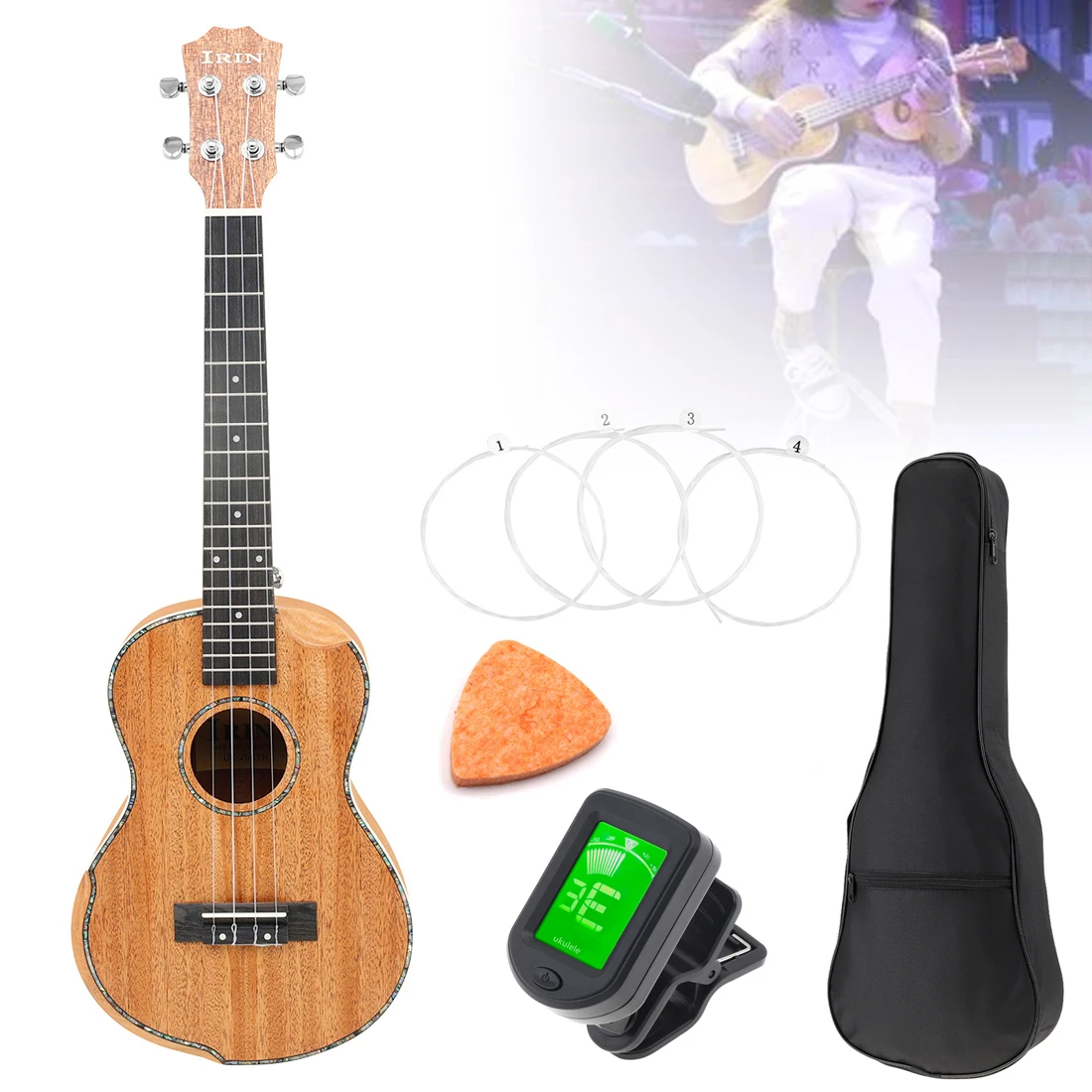 

26 Inch Mahogany Full Solid Wood Tenor Ukulele Set Small Guitar for Beginner Professional Ukelele with Bag Tuner Pick Strings