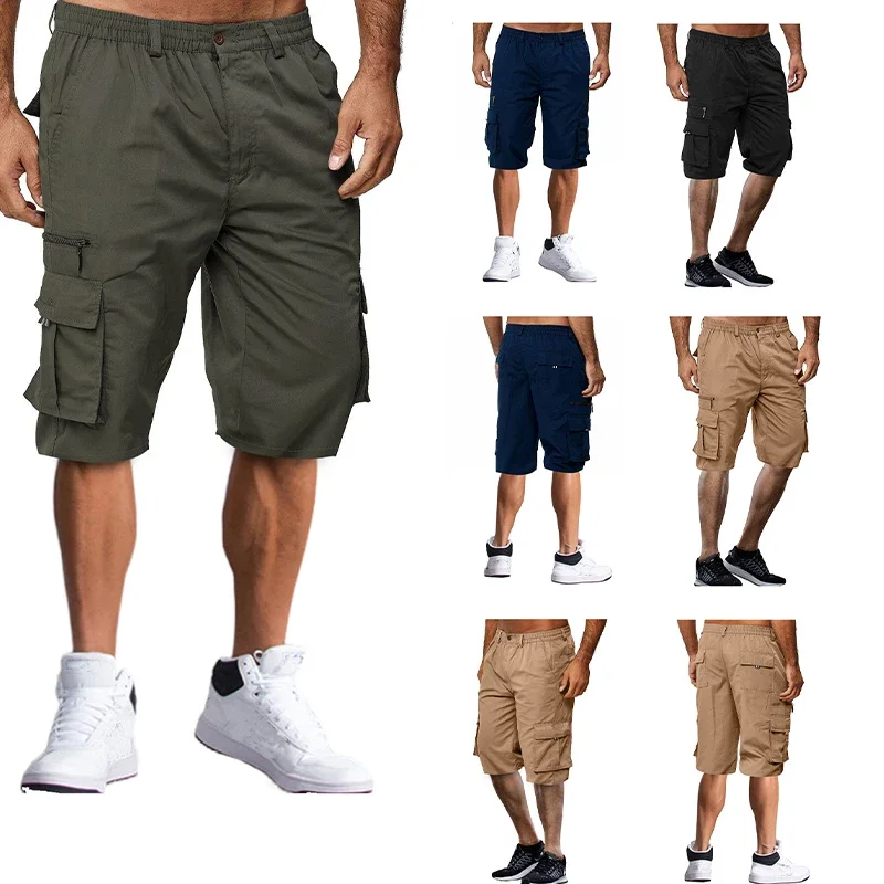 

Шорты-карго мужские спортивные, Свободные повседневные уличные штаны в стиле милитари, бриджи с несколькими карманами, модная уличная одежда, лето