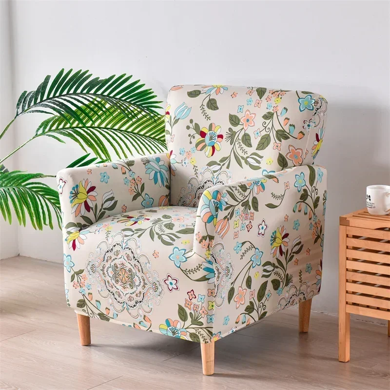 Stretch Club Chair Cover Pastoral Style Spandex Armchair Slipcovers Single Seat Sofa Covers for Study Room Bar Counter Hotel 4