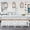 Solid Wood Saddle Kitchen Stools Set of 4 with Beige PU Leather Cushion Counter Height Barstools Wooden Base Comfortable Pub 1