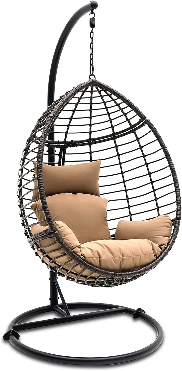 

Hanging Egg Chair with Stand - Indoor Outdoor Patio Wicker Rattan Lounge Chair with Stand, Steel Frame, Washable Cushions