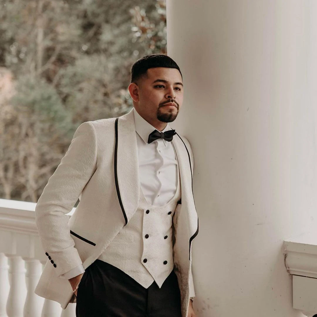 

Summer Ivory Wedding Suits for Men Shawl Lapel One Button Blazer Jacket Tuxedos Groom Wedding Wear 3 Piece Coat+Vest+Pant