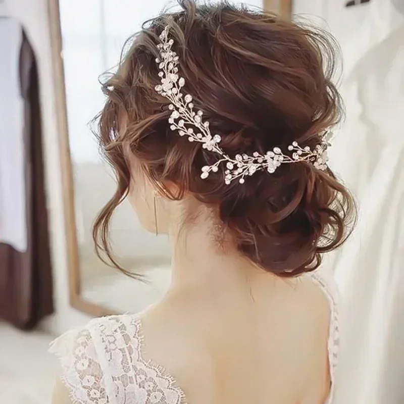 

Wedding Hair Accessories Crystal Pearl Vine Head Belt Bridal Ornaments Fashion Jewelry Bride Headdress Headbands Accessory