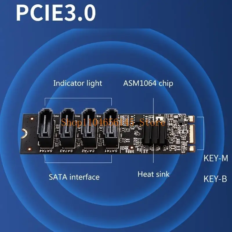 652F M.2 4 포트 Sata3.0 확장 카드 금속 구조(방열판 포함) HDD 및 SSD용 Nvme PCIE 입력