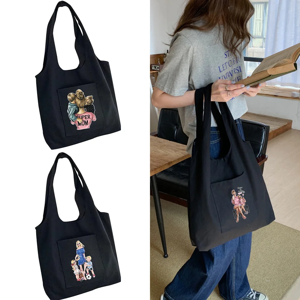 

Ladies Shopping Bag Commuter Shopping Vest Bag Cotton Canvas Mom Series Grocery Student Tote Bags Eco-Friendly Tote Bags
