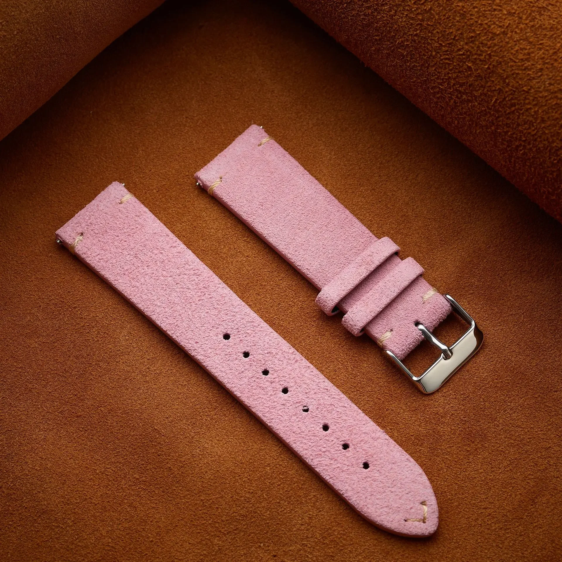 Vintage Brown Genuine Suede Leather Watch Strap with Quick Release