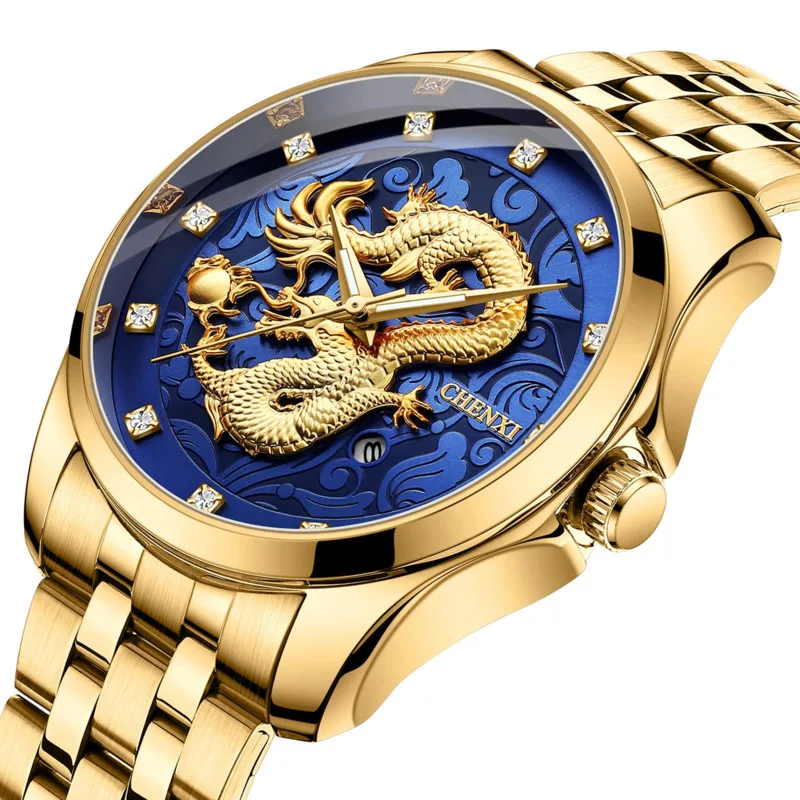 

Longtu Carved Men's Quartz Watches Stainless Steel Strap Fashion Waterproof Calendar Personality Cool Quartz Watch For Men