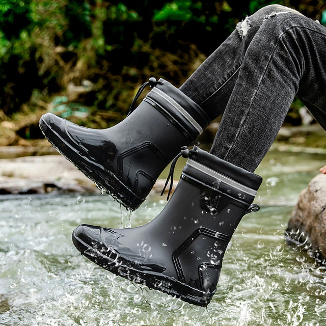 New Rain Boots Man Boots Fashion Ankle Boots Round Toe Plarform