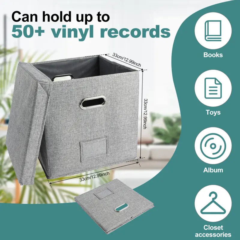 13 Inch Foldable Organizer Large Capacity Vinyl Record Storage Box with Lid Cotton Linen Home Closet Multi-functional Organizer - Image 2