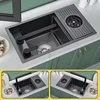 Nano Black Small Size Kitchen Sink Cup Washer Hidden Bar Counter Cover Concealed Single Bowl Sinks with Lifting Faucet 3